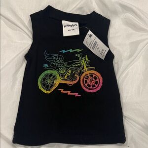 NWT BOTTLECAPPS Black Kids Tank Top with Colorful Motorcycle Design